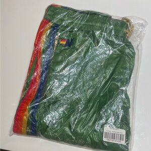 Aviator Nation Green Pants with Rainbow Stripes